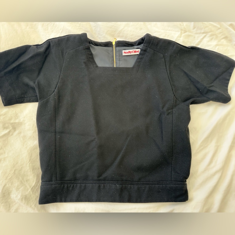 See By Chloe Black Short Sleeve Top